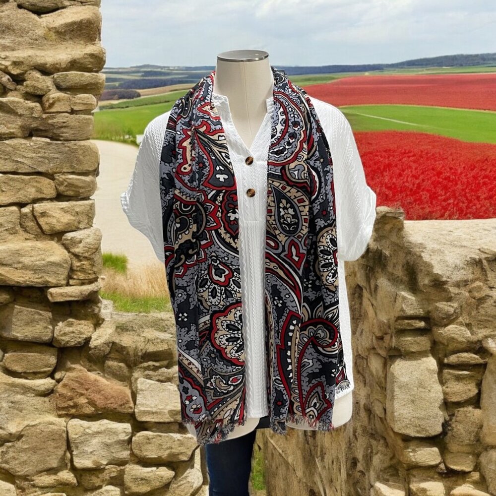 New York Paisley Print Scarf 70"x19" - Elegant Boho Chic Festival Wrap Colorful
